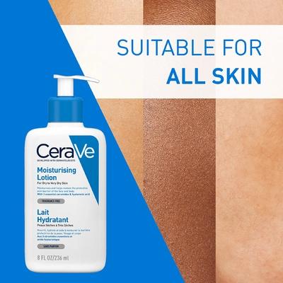 CeraVe Moisturising Lotion 236 ml | Ceramides &amp; Hyaluronic Acid | Provides Long Lasting Hydration | Non Greasy | For Dry to Very Dry Skin, Pack of 1