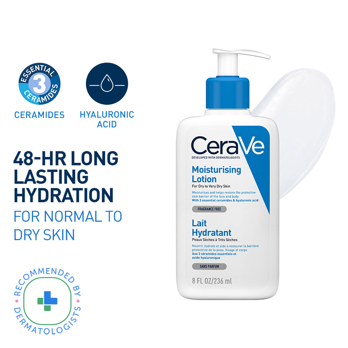 CeraVe Moisturising Lotion 236 ml | Ceramides & Hyaluronic Acid | Provides Long Lasting Hydration | Non Greasy | For Dry to Very Dry Skin, Pack of 1 CeraVe Moisturising Lotion 236 ml | Ceramides & Hyaluronic Acid | Provides Long Lasting Hydration | Non Greasy | For Dry to Very Dry Skin, Pack of 1