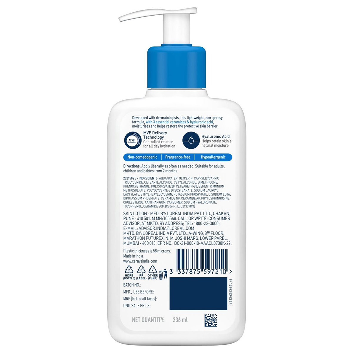 CeraVe Moisturising Lotion 236 ml | Ceramides & Hyaluronic Acid | Provides Long Lasting Hydration | Non Greasy | For Dry to Very Dry Skin, Pack of 1 CeraVe Moisturising Lotion 236 ml | Ceramides & Hyaluronic Acid | Provides Long Lasting Hydration | Non Greasy | For Dry to Very Dry Skin, Pack of 1