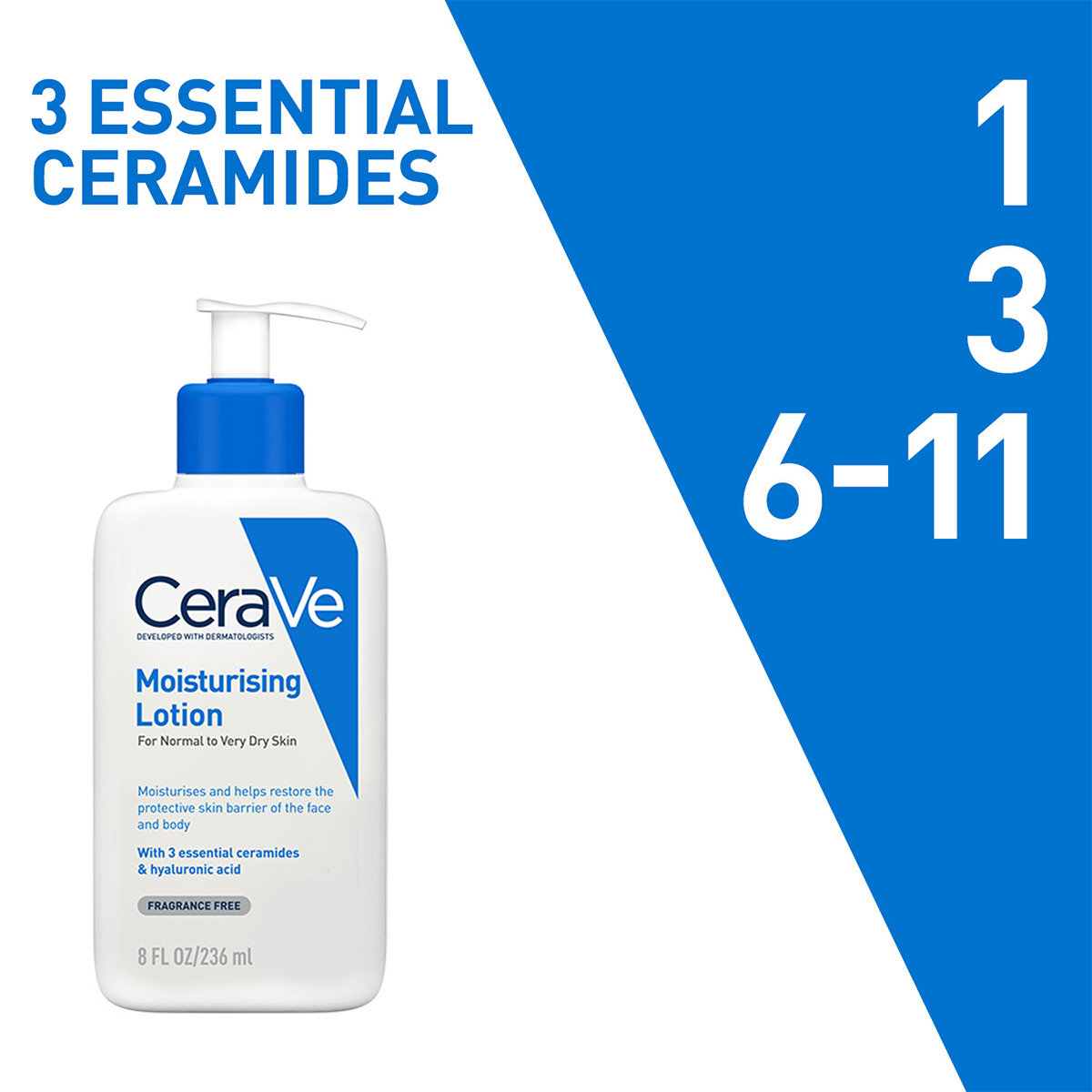 CeraVe Moisturising Lotion 236 ml | Ceramides & Hyaluronic Acid | Provides Long Lasting Hydration | Non Greasy | For Dry to Very Dry Skin, Pack of 1 CeraVe Moisturising Lotion 236 ml | Ceramides & Hyaluronic Acid | Provides Long Lasting Hydration | Non Greasy | For Dry to Very Dry Skin, Pack of 1
