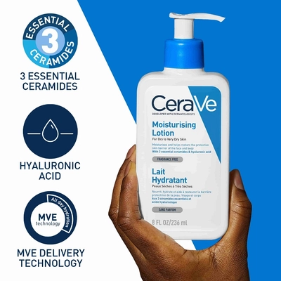 CeraVe Moisturising Lotion 236 ml | Ceramides &amp; Hyaluronic Acid | Provides Long Lasting Hydration | Non Greasy | For Dry to Very Dry Skin, Pack of 1