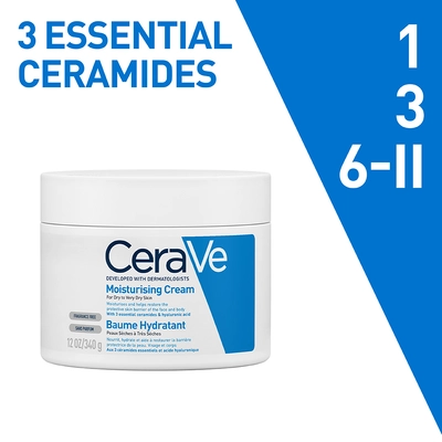 CeraVe Moisturising Cream 340 gm | Ceramides &amp; Hyaluronic Acid | Provides Long Lasting Hydration | Non Greasy | For Dry to Very Dry Skin, Pack of 1