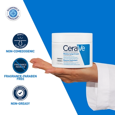 CeraVe Moisturising Cream 340 gm | Ceramides &amp; Hyaluronic Acid | Provides Long Lasting Hydration | Non Greasy | For Dry to Very Dry Skin, Pack of 1