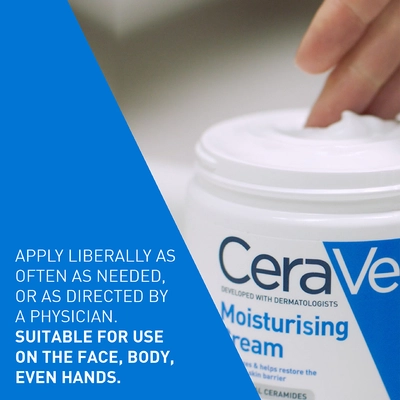 CeraVe Moisturising Cream 340 gm | Ceramides &amp; Hyaluronic Acid | Provides Long Lasting Hydration | Non Greasy | For Dry to Very Dry Skin, Pack of 1