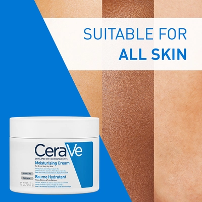 CeraVe Moisturising Cream 340 gm | Ceramides &amp; Hyaluronic Acid | Provides Long Lasting Hydration | Non Greasy | For Dry to Very Dry Skin, Pack of 1