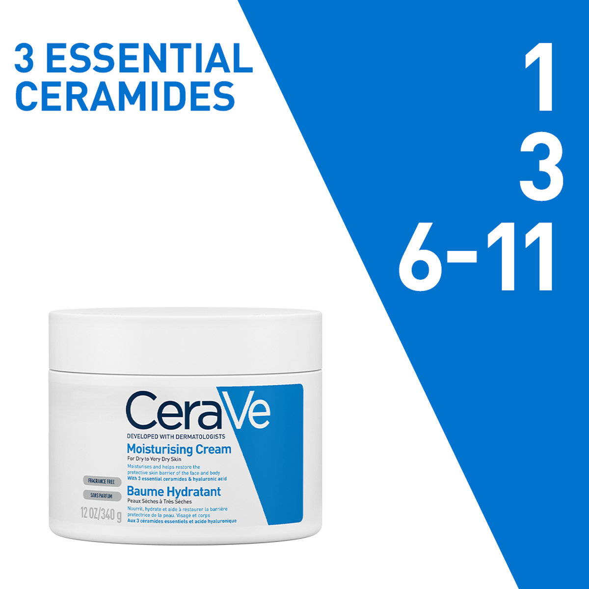 CeraVe Moisturising Cream 340 gm | Ceramides & Hyaluronic Acid | Provides Long Lasting Hydration | Non Greasy | For Dry to Very Dry Skin, Pack of 1 CeraVe Moisturising Cream 340 gm | Ceramides & Hyaluronic Acid | Provides Long Lasting Hydration | Non Greasy | For Dry to Very Dry Skin, Pack of 1