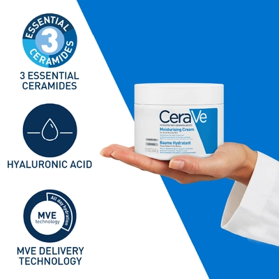 CeraVe Moisturising Cream 340 gm | Ceramides &amp; Hyaluronic Acid | Provides Long Lasting Hydration | Non Greasy | For Dry to Very Dry Skin, Pack of 1