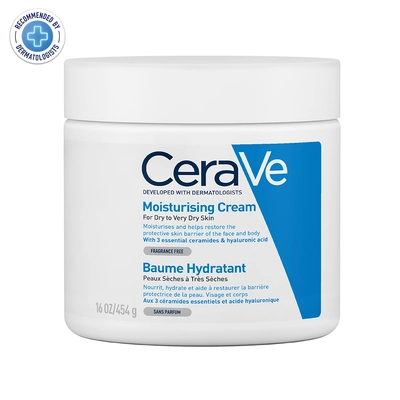 CeraVe Moisturising Cream 454 ml | Ceramides &amp; Hyaluronic Acid | Provides Long Lasting Hydration | Non Greasy | For Dry to Very Dry Skin, Pack of 1