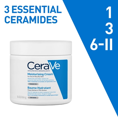 CeraVe Moisturising Cream 454 ml | Ceramides &amp; Hyaluronic Acid | Provides Long Lasting Hydration | Non Greasy | For Dry to Very Dry Skin, Pack of 1