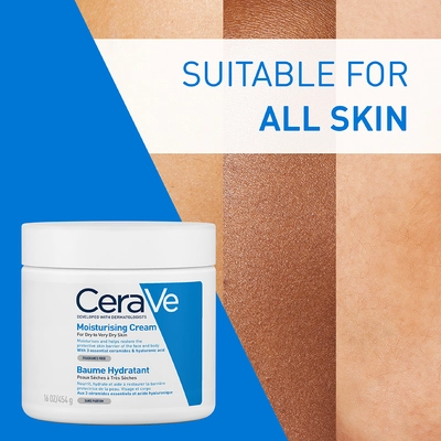 CeraVe Moisturising Cream 454 ml | Ceramides &amp; Hyaluronic Acid | Provides Long Lasting Hydration | Non Greasy | For Dry to Very Dry Skin, Pack of 1