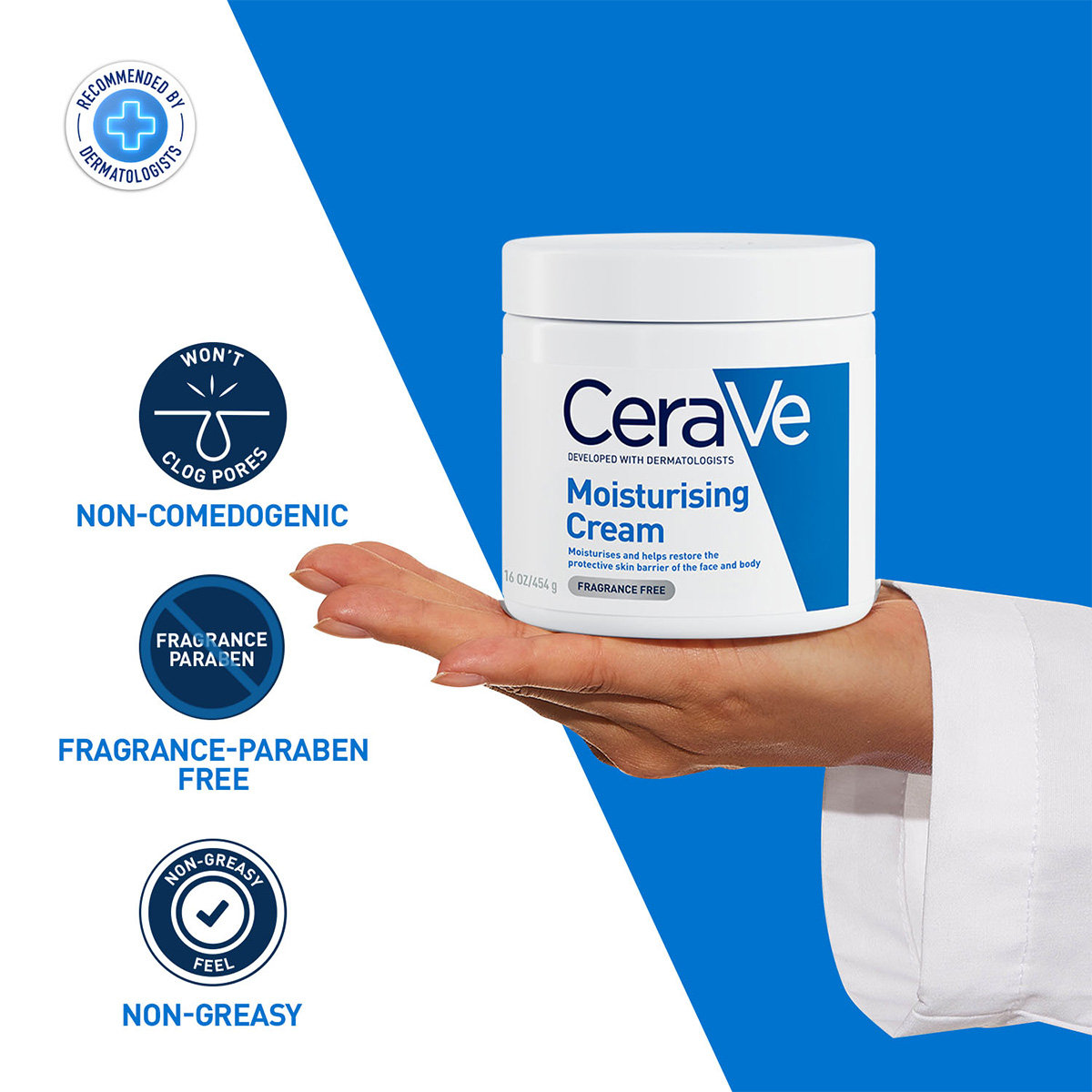 CeraVe Moisturising Cream 454 gm | Ceramides & Hyaluronic Acid | Provides Long Lasting Hydration | Non Greasy | For Dry to Very Dry Skin, Pack of 1 CeraVe Moisturising Cream 454 gm | Ceramides & Hyaluronic Acid | Provides Long Lasting Hydration | Non Greasy | For Dry to Very Dry Skin, Pack of 1