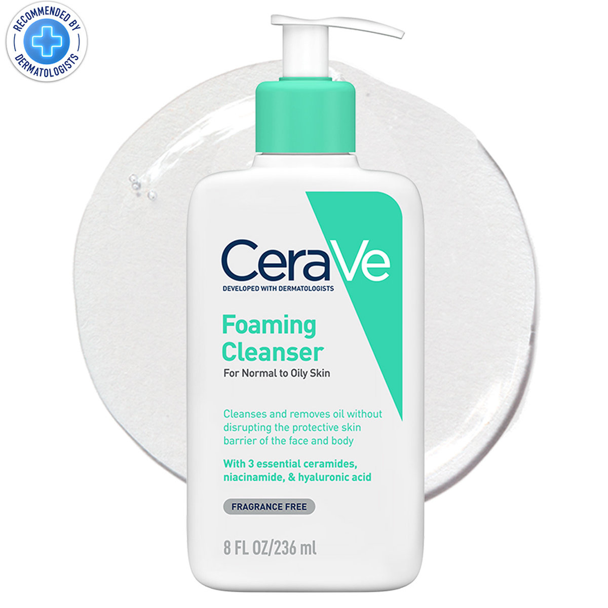 CeraVe Foaming Cleanser 236 ml | Ceramides, Niacinamides, Hyaluronic Acid | Gently Cleanses | Controls Oil | For Normal to Oily Skin, Pack of 1 CeraVe Foaming Cleanser 236 ml | Ceramides, Niacinamides, Hyaluronic Acid | Gently Cleanses | Controls Oil | For Normal to Oily Skin, Pack of 1