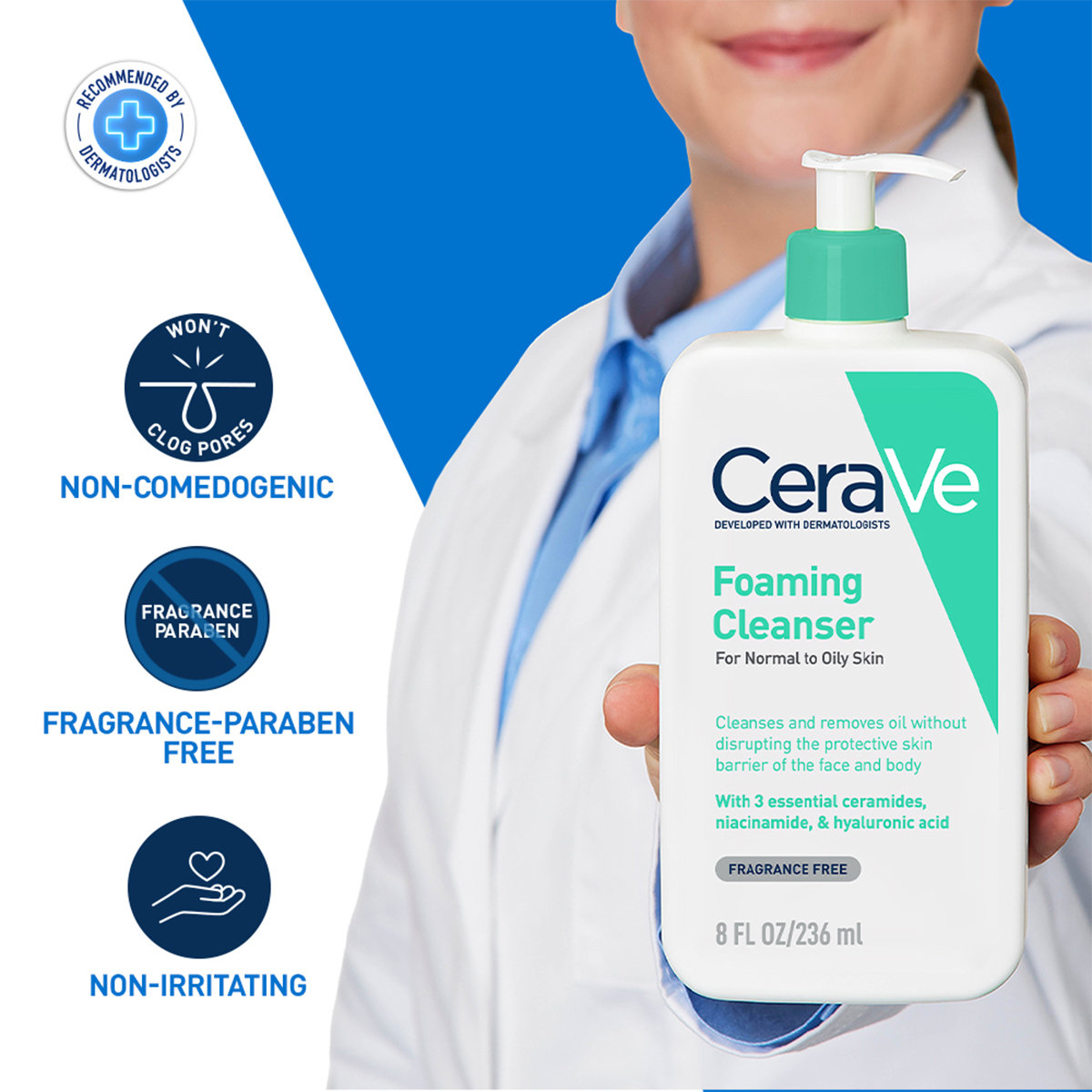 CeraVe Foaming Cleanser 236 ml | Ceramides, Niacinamides, Hyaluronic Acid | Gently Cleanses | Controls Oil | For Normal to Oily Skin, Pack of 1 CeraVe Foaming Cleanser 236 ml | Ceramides, Niacinamides, Hyaluronic Acid | Gently Cleanses | Controls Oil | For Normal to Oily Skin, Pack of 1