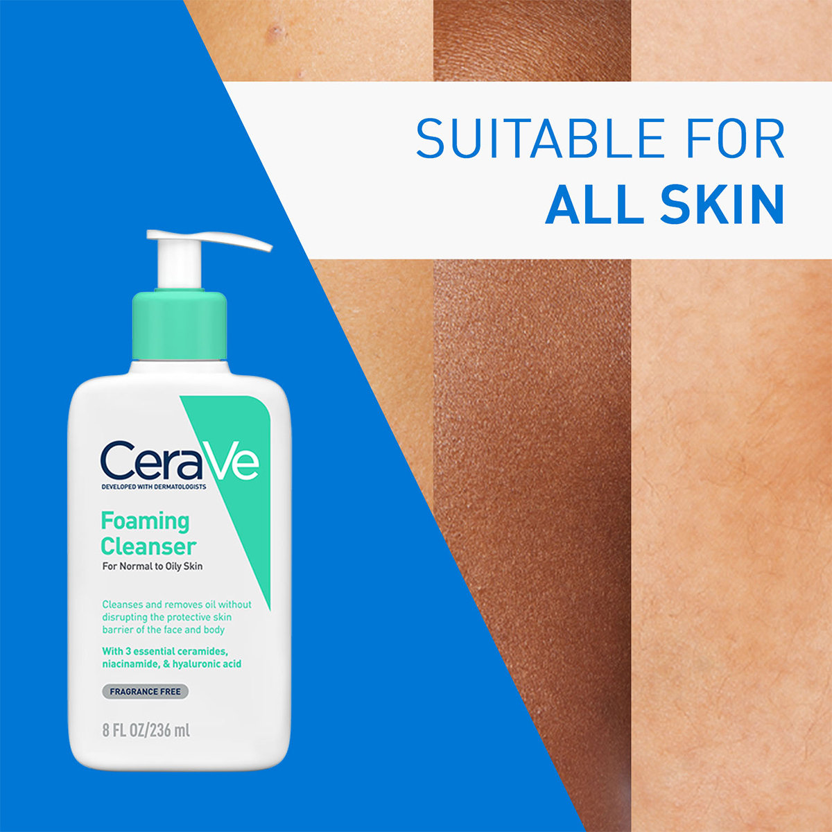 CeraVe Foaming Cleanser 236 ml | Ceramides, Niacinamides, Hyaluronic Acid | Gently Cleanses | Controls Oil | For Normal to Oily Skin, Pack of 1 CeraVe Foaming Cleanser 236 ml | Ceramides, Niacinamides, Hyaluronic Acid | Gently Cleanses | Controls Oil | For Normal to Oily Skin, Pack of 1