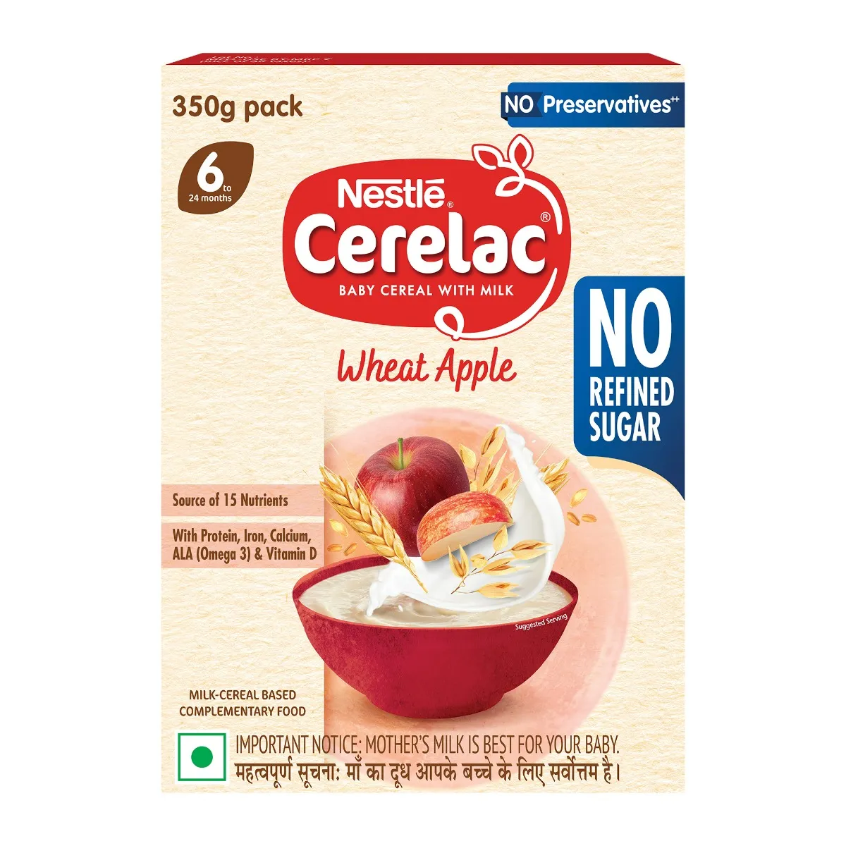 CERELAC Baby Food Cereal No Refined Sugar Wheat Apple for to