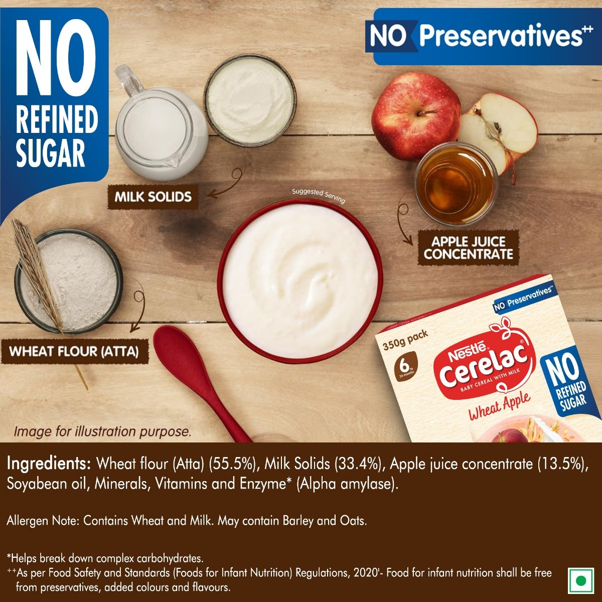 CERELAC Baby Food Cereal | No Refined Sugar | Wheat Apple for 6 to 24 Months Baby | Omega 3 Iron Protein Calcium Vitamin D for Babies | Instant Baby Food Cereal | 350 gm, Pack of 1 CERELAC Baby Food Cereal | No Refined Sugar | Wheat Apple for 6 to 24 Months Baby | Omega 3 Iron Protein Calcium Vitamin D for Babies | Instant Baby Food Cereal | 350 gm, Pack of 1