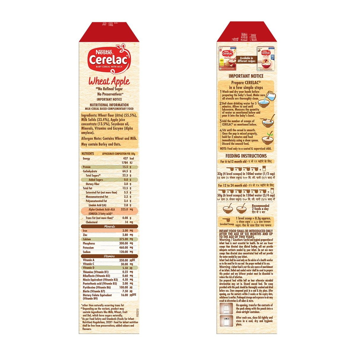 CERELAC Baby Food Cereal | No Refined Sugar | Wheat Apple for 6 to 24 Months Baby | Omega 3 Iron Protein Calcium Vitamin D for Babies | Instant Baby Food Cereal | 350 gm, Pack of 1 CERELAC Baby Food Cereal | No Refined Sugar | Wheat Apple for 6 to 24 Months Baby | Omega 3 Iron Protein Calcium Vitamin D for Babies | Instant Baby Food Cereal | 350 gm, Pack of 1