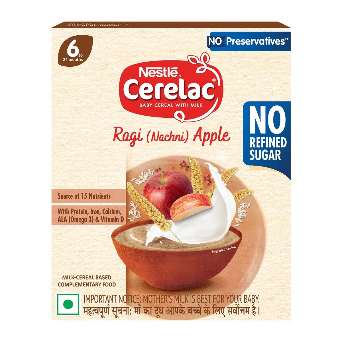 Nestle CERELAC Baby Food Cereal | No Refined Sugar | No Preservatives | Ragi (Nachni) Apple for 6 to 24 Months Baby | Omega 3 Iron Protein Calcium Vitamin D for Babies | Instant Baby Food Cereal | 300g, Pack of 1 Nestle CERELAC Baby Food Cereal | No Refined Sugar | No Preservatives | Ragi (Nachni) Apple for 6 to 24 Months Baby | Omega 3 Iron Protein Calcium Vitamin D for Babies | Instant Baby Food Cereal | 300g, Pack of 1