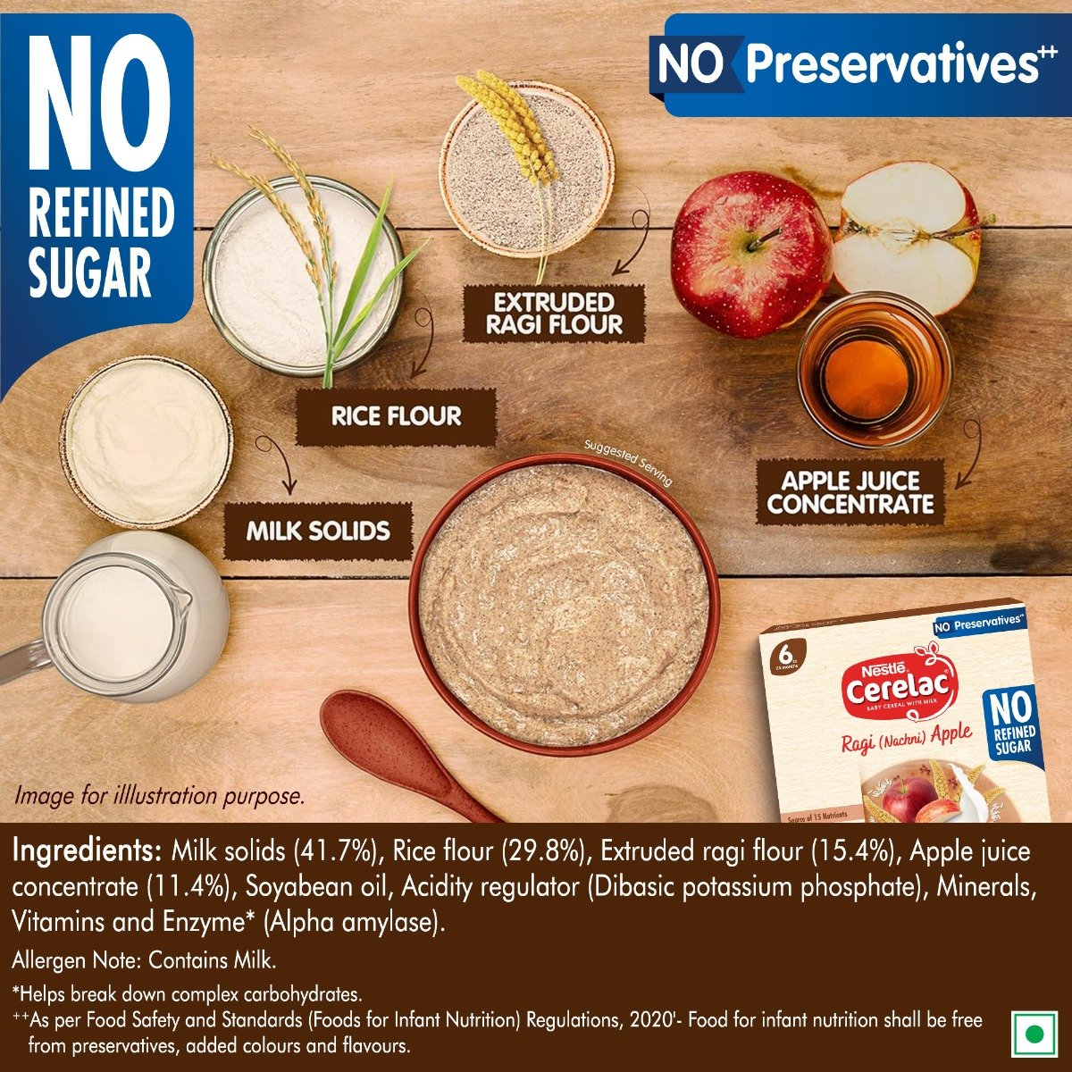 Nestle CERELAC Baby Food Cereal | No Refined Sugar | No Preservatives | Ragi (Nachni) Apple for 6 to 24 Months Baby | Omega 3 Iron Protein Calcium Vitamin D for Babies | Instant Baby Food Cereal | 300g, Pack of 1 Nestle CERELAC Baby Food Cereal | No Refined Sugar | No Preservatives | Ragi (Nachni) Apple for 6 to 24 Months Baby | Omega 3 Iron Protein Calcium Vitamin D for Babies | Instant Baby Food Cereal | 300g, Pack of 1