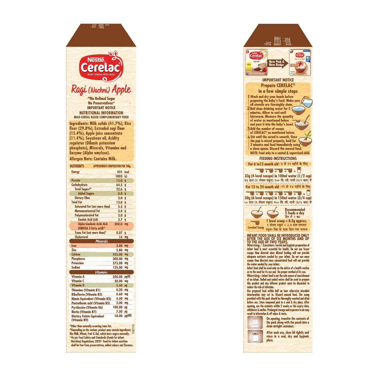 Nestle CERELAC Baby Food Cereal | No Refined Sugar | No Preservatives | Ragi (Nachni) Apple for 6 to 24 Months Baby | Omega 3 Iron Protein Calcium Vitamin D for Babies | Instant Baby Food Cereal | 300g, Pack of 1 Nestle CERELAC Baby Food Cereal | No Refined Sugar | No Preservatives | Ragi (Nachni) Apple for 6 to 24 Months Baby | Omega 3 Iron Protein Calcium Vitamin D for Babies | Instant Baby Food Cereal | 300g, Pack of 1