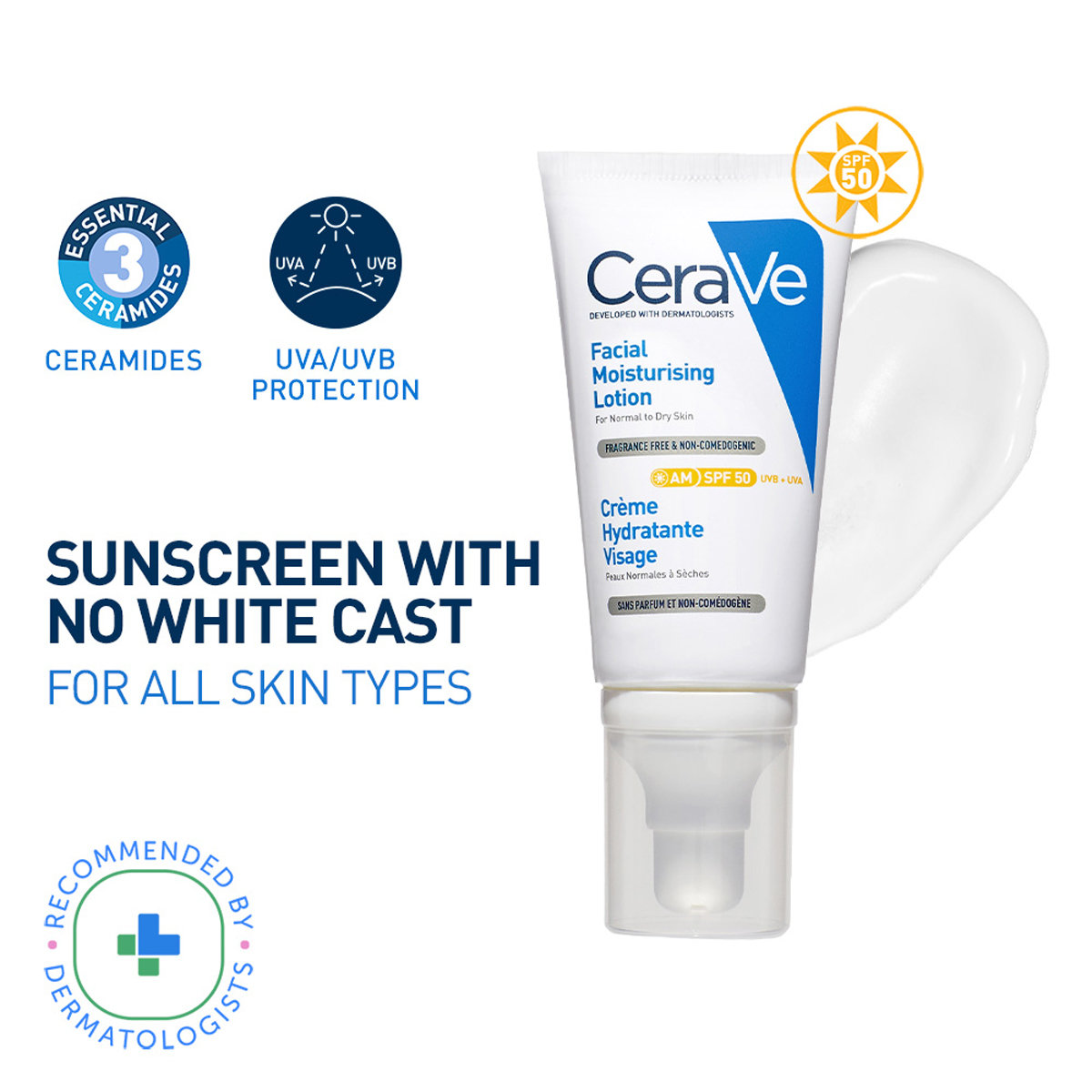 CeraVe AM SPF 50 Facial Moisturising Lotion for Normal to Dry Skin, 52 ml, Pack of 1 CeraVe AM SPF 50 Facial Moisturising Lotion for Normal to Dry Skin, 52 ml, Pack of 1