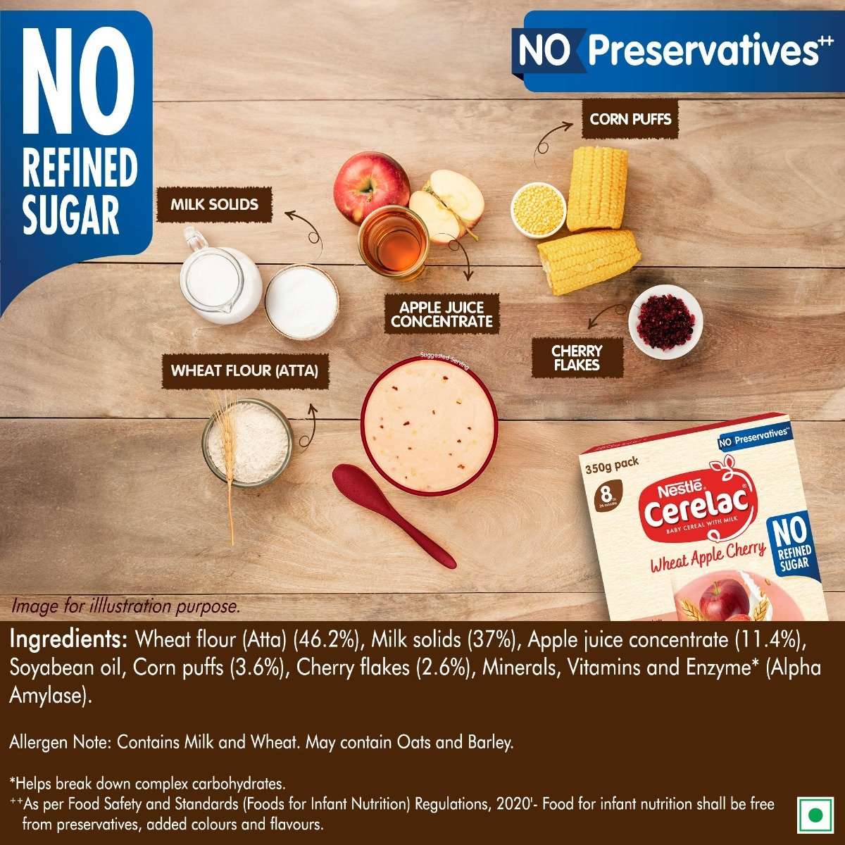 CERELAC Baby Food Cereal | No Refined Sugar | Wheat Apple Cherry for 8 to 24 Months Baby | Omega 3 Iron Protein Calcium Vitamin D for Babies | Instant Baby Food Cereal | 350 gm, Pack of 1 CERELAC Baby Food Cereal | No Refined Sugar | Wheat Apple Cherry for 8 to 24 Months Baby | Omega 3 Iron Protein Calcium Vitamin D for Babies | Instant Baby Food Cereal | 350 gm, Pack of 1