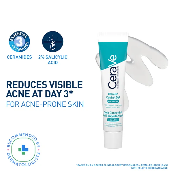 CeraVe Blemish Control Gel 40 ml | with 2% Salicylic Acid, AHA & Niacinamide for Acne Spot Treatment