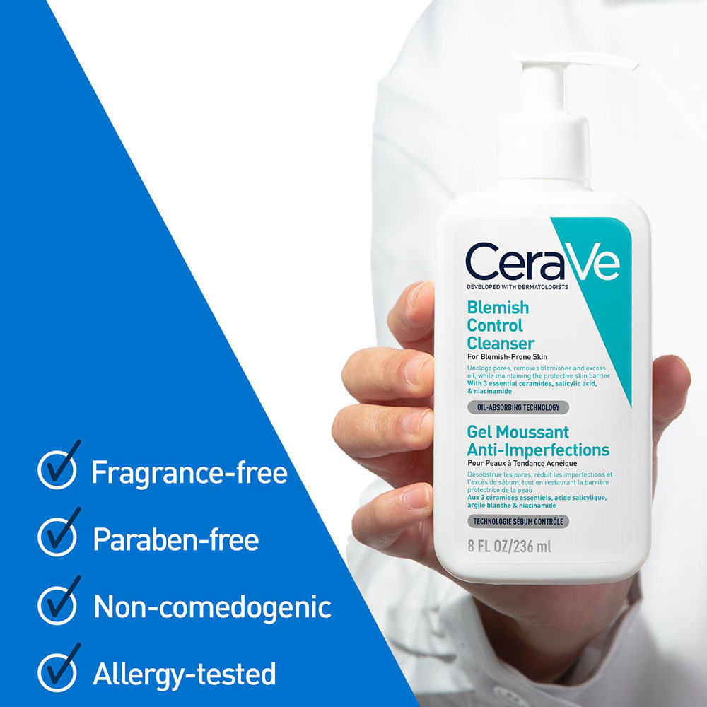 CeraVe Blemish Control Cleanser 236 ml | with 2% Salicylic Acid & Niacinamide for Acne-Prone Skin, Pack of 1 CeraVe Blemish Control Cleanser 236 ml | with 2% Salicylic Acid & Niacinamide for Acne-Prone Skin, Pack of 1