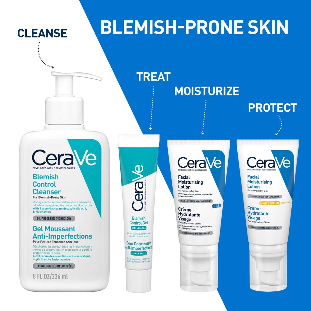 CeraVe Blemish Control Cleanser 236 ml | with 2% Salicylic Acid & Niacinamide for Acne-Prone Skin, Pack of 1 CeraVe Blemish Control Cleanser 236 ml | with 2% Salicylic Acid & Niacinamide for Acne-Prone Skin, Pack of 1