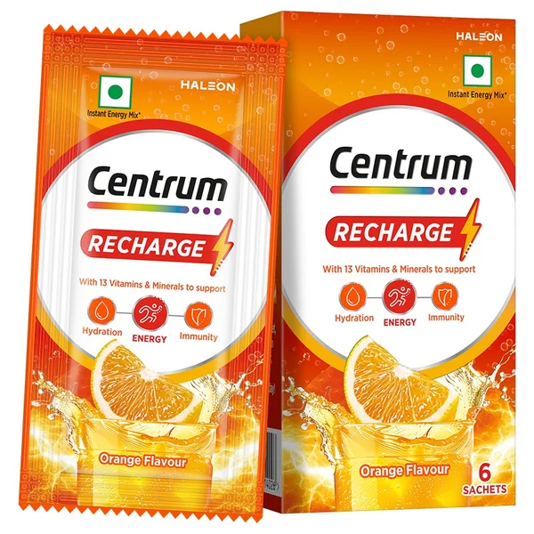Centrum Recharge Orange Flavour for Adult, 30 gm (6x5gm Sachet), Pack of 1