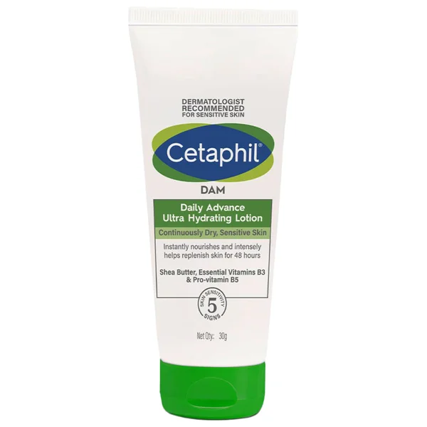 Cetaphil DAM Daily Advance Ultra Hydrating Lotion 30 gm | Shea Butter, Essentials Vitamin B3, Pro Vitamin B5 | Nourishes Skin for 48 hrs | Protect Moisture LossFor Continuously Dry, Sensitive Skin