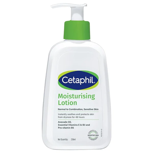Cetaphil Moisturising Lotion 236 ml | Avacado Oil, Essentials Vitamin E, B3, Pro Vitamin B5 | provides Moisturisation | Prevent Skin Dryness For 48 Hours | Light Weight Lotion | No Greasy Formula | For Normal To Combination, Sensitive Skin, Pack of 1
