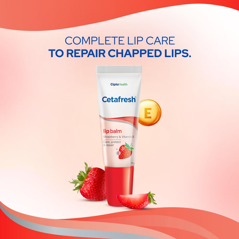 Cetafresh Strawberry Lip Balm 10 gm | Strawberry & Vitamin E | Heals & Nourishes Chapped, Dry Lips | Ideal For Dry & Cracked Lips | For All Skin Type, Pack of 1 Cetafresh Strawberry Lip Balm 10 gm | Strawberry & Vitamin E | Heals & Nourishes Chapped, Dry Lips | Ideal For Dry & Cracked Lips | For All Skin Type, Pack of 1