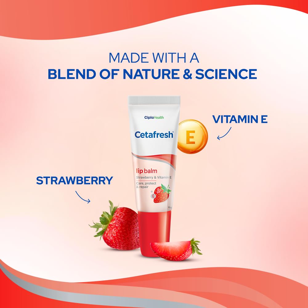 Cetafresh Strawberry Lip Balm 10 gm | Strawberry & Vitamin E | Heals & Nourishes Chapped, Dry Lips | Ideal For Dry & Cracked Lips | For All Skin Type, Pack of 1 Cetafresh Strawberry Lip Balm 10 gm | Strawberry & Vitamin E | Heals & Nourishes Chapped, Dry Lips | Ideal For Dry & Cracked Lips | For All Skin Type, Pack of 1