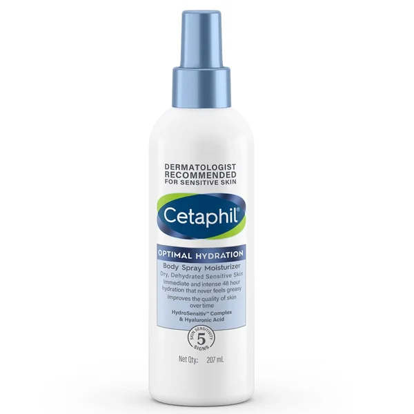 Cetaphil Optimal Hydration Body Spray Moisturiser 207 ml | Hypersensitive Complex & Hyaluronic Acid | Deliver Intense Hydration for 48 hrs | For Dry, Dehydrated Sensitive Skin