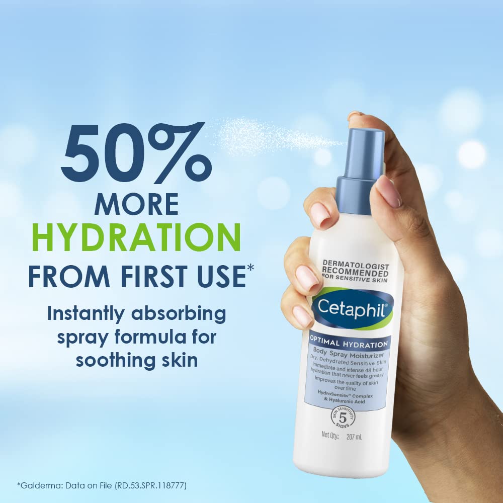 Cetaphil Optimal Hydration Body Spray Moisturiser 207 ml | Hypersensitive Complex & Hyaluronic Acid | Deliver Intense Hydration for 48 hrs | For Dry, Dehydrated Sensitive Skin, Pack of 1 Cetaphil Optimal Hydration Body Spray Moisturiser 207 ml | Hypersensitive Complex & Hyaluronic Acid | Deliver Intense Hydration for 48 hrs | For Dry, Dehydrated Sensitive Skin, Pack of 1