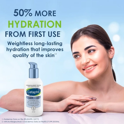 Cetaphil Optimal Hydration Replenishing Lotion 237 ml | Hypersensitive Complex | Reduce Skin Roughness &amp; Dryness | Skin Hydration upto 48 hrs |Non Greasy Formula | For Dehydrated, Sensitive Skin, Pack of 1