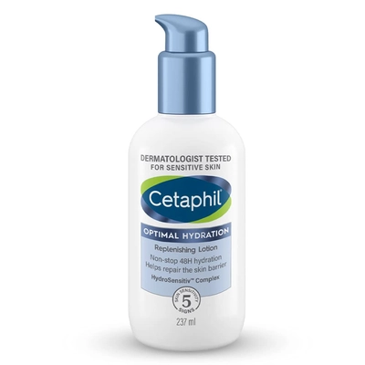 Cetaphil Optimal Hydration Replenishing Lotion 237 ml | Hypersensitive Complex | Reduce Skin Roughness &amp; Dryness | Skin Hydration upto 48 hrs |Non Greasy Formula | For Dehydrated, Sensitive Skin, Pack of 1