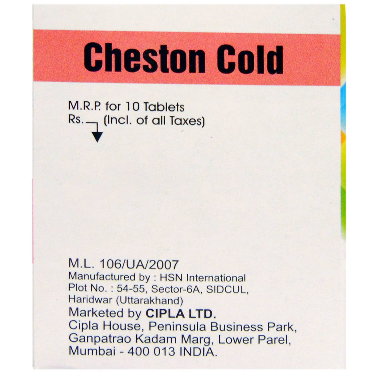 Cheston Cold Tablet 10's Price, Uses, Side Effects, Composition