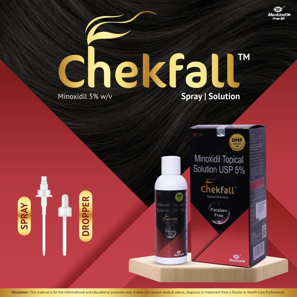 Chekfall 5% Minoxidil Solution 60 ml | Prevents Hair Loss | Alcohol Free, Pack of 1 Solution Chekfall 5% Minoxidil Solution 60 ml | Prevents Hair Loss | Alcohol Free, Pack of 1 Solution