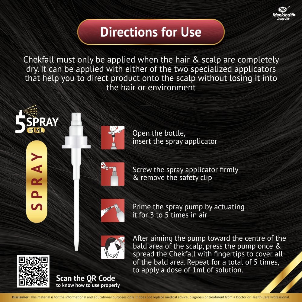 Chekfall 5% Minoxidil Solution 60 ml | Prevents Hair Loss | Alcohol Free, Pack of 1 Solution Chekfall 5% Minoxidil Solution 60 ml | Prevents Hair Loss | Alcohol Free, Pack of 1 Solution