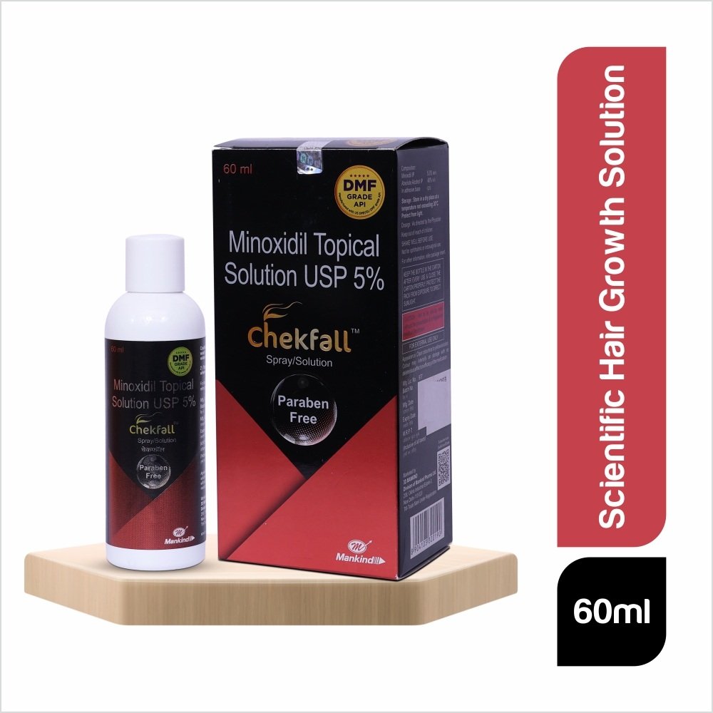 Chekfall 5% Minoxidil Solution 60 ml | Prevents Hair Loss | Alcohol Free, Pack of 1 Solution Chekfall 5% Minoxidil Solution 60 ml | Prevents Hair Loss | Alcohol Free, Pack of 1 Solution