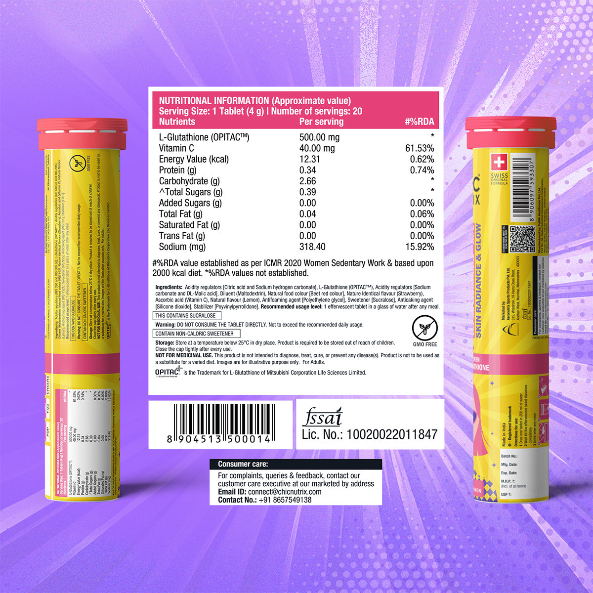 Chicnutrixglow Japanese OPITAC Glutathione, 20 Effervescent Tablets | for Clear & Glowing Skin, Pack of 1 Chicnutrixglow Japanese OPITAC Glutathione, 20 Effervescent Tablets | for Clear & Glowing Skin, Pack of 1