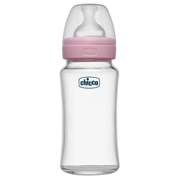 Chicco Well-Being Glass Feeding Bottle for 2M+ Pink, 240 ml, Pack of 1