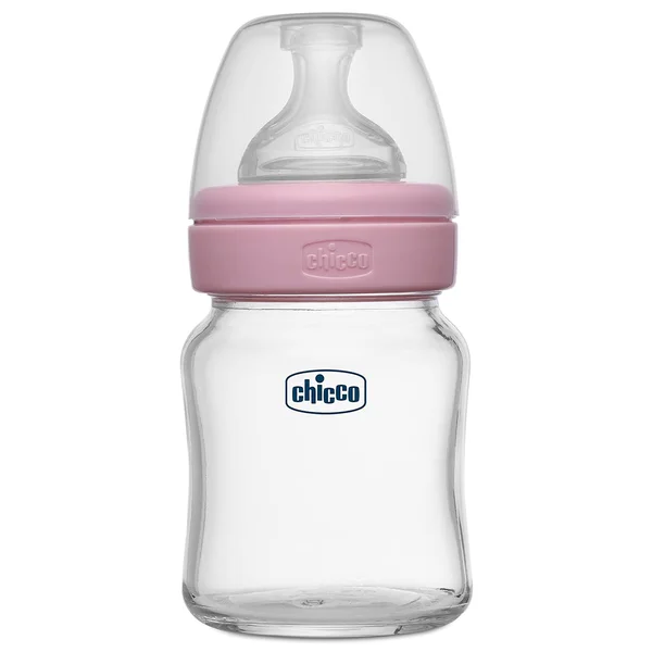 Chicco Well-Being Glass Feeding Bottle for 0M+ Pink, 120 ml, Pack of 1