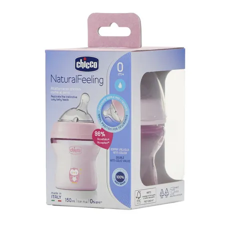 Chicco Natural Feeling Plastic Feeding Bottle for 0M+ Girl, 150 ml
