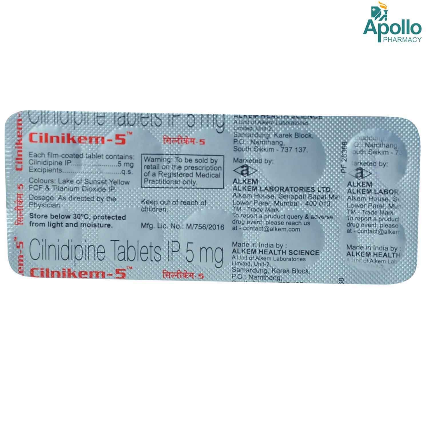 Cilnikem-5 Tablet 10's, Pack of 10 TABLETS Cilnikem-5 Tablet 10's, Pack of 10 TABLETS