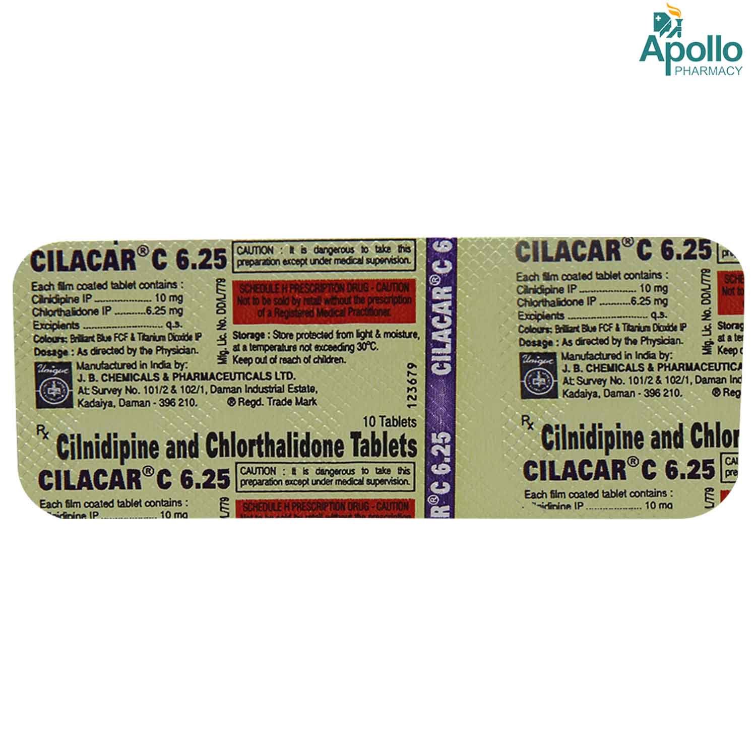 Cilacar C 6.25 Tablet 10's, Pack of 10 TABLETS Cilacar C 6.25 Tablet 10's, Pack of 10 TABLETS