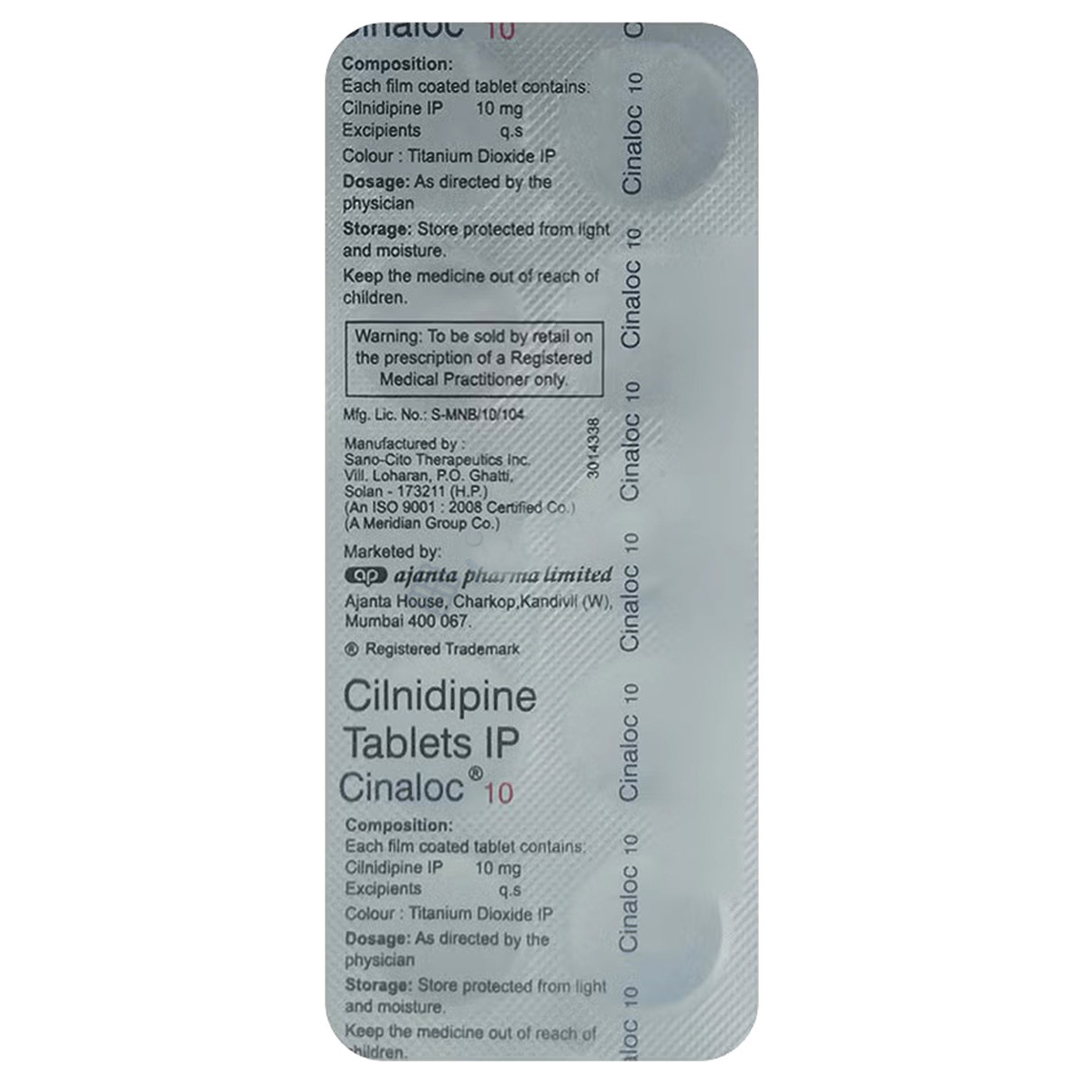 Cinaloc 10 Tablet 10's, Pack of 10 TABLETS Cinaloc 10 Tablet 10's, Pack of 10 TABLETS