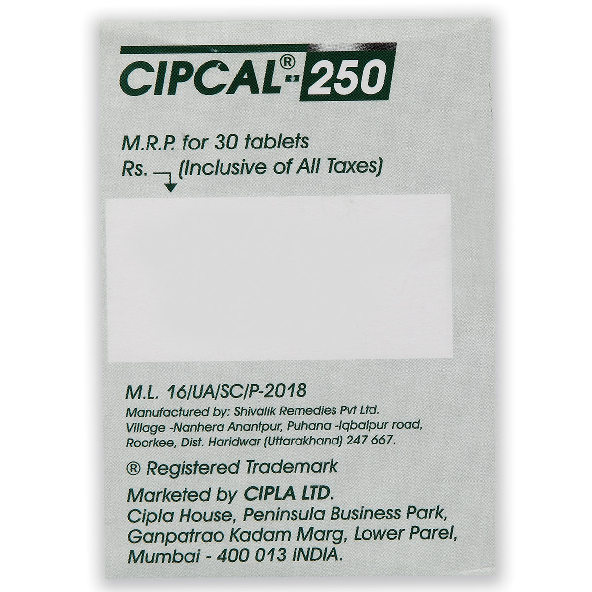 Cipcal 250 Tablet 30's, Pack of 30 Cipcal 250 Tablet 30's, Pack of 30